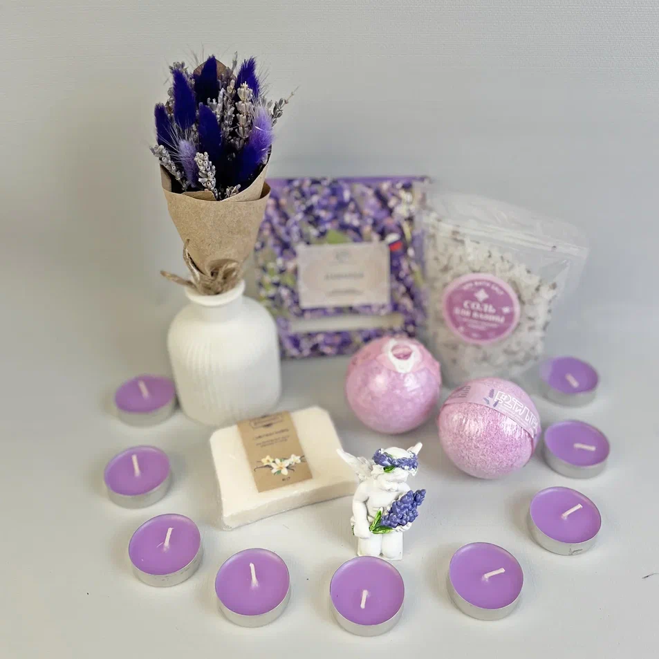 Подарочный набор "Лавандовый" бомбочки для ванны, ангел, аромасвечи 69431