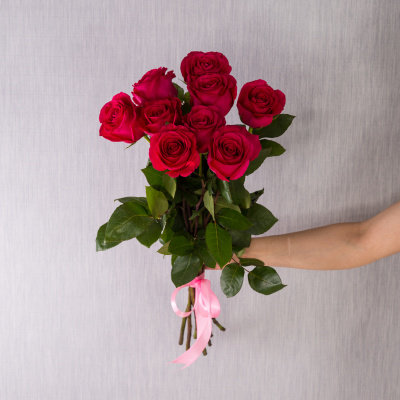 Букет из 9 розовых роз с крупным бутоном 60 см, 36399